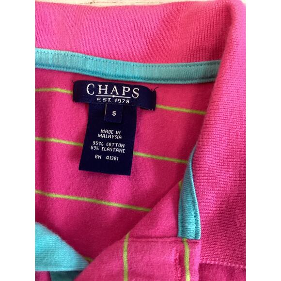 Chaps EST 1978 Girls Polo Size 5 Pink Stripes Collared Knotted Side Sleeveless - Picture 2 of 3